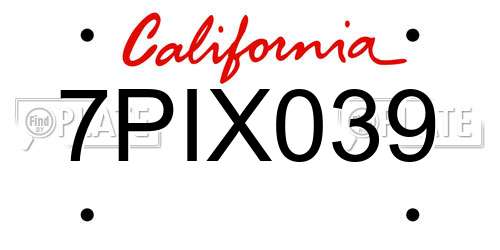 7PIX039 California License Plate
