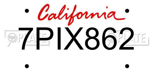 7PIX862 California License Plate
