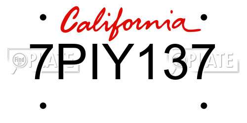 7PIY137 California License Plate