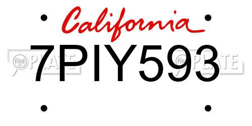 7PIY593 California License Plate