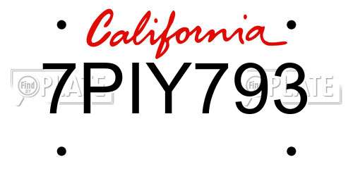 7PIY793 California License Plate