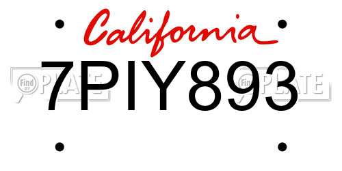 7PIY893 California License Plate
