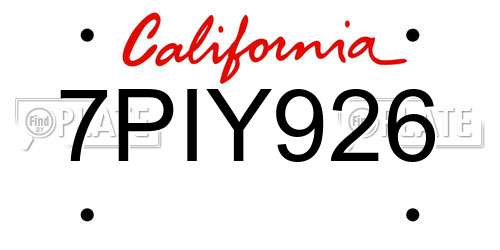 7PIY926 California License Plate