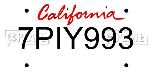 7PIY993 California License Plate