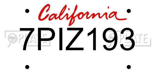 7PIZ193 California License Plate