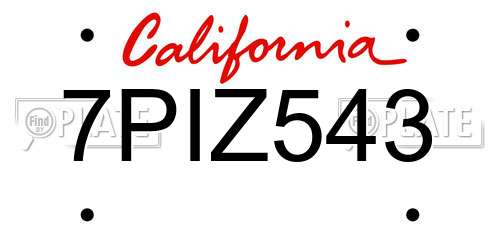7PIZ543 California License Plate