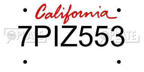 7PIZ553 California License Plate