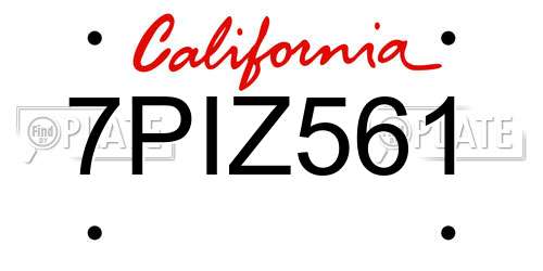 7PIZ561 California License Plate