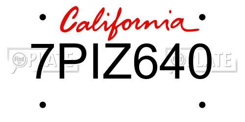 7PIZ640 California License Plate