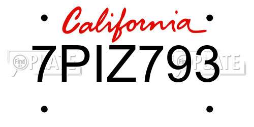 7PIZ793 California License Plate