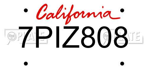 7PIZ808 California License Plate