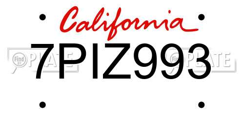 7PIZ993 California License Plate