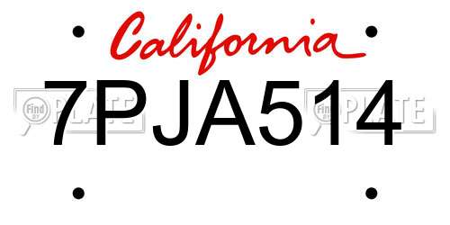 7PJA514 California License Plate