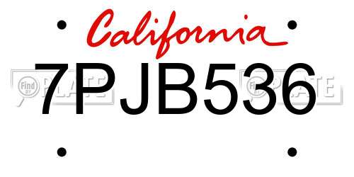 7PJB536 California License Plate