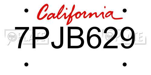 7PJB629 California License Plate