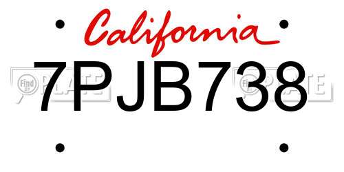 7PJB738 California License Plate