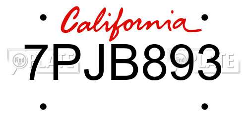 7PJB893 California License Plate