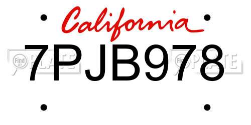 7PJB978 California License Plate