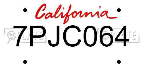 7PJC064 California License Plate