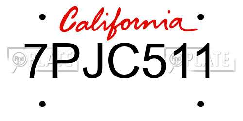 7PJC511 California License Plate