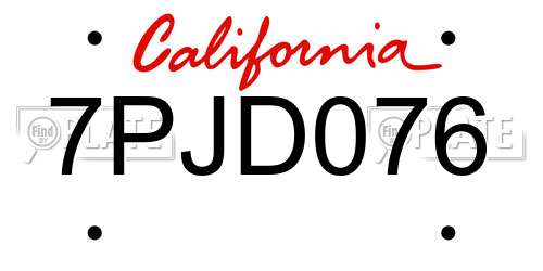 7PJD076 California License Plate