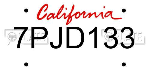 7PJD133 California License Plate