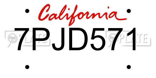 7PJD571 California License Plate