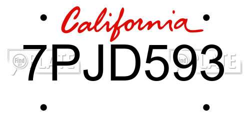 7PJD593 California License Plate