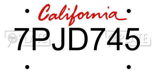 7PJD745 California License Plate