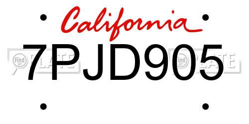 7PJD905 California License Plate