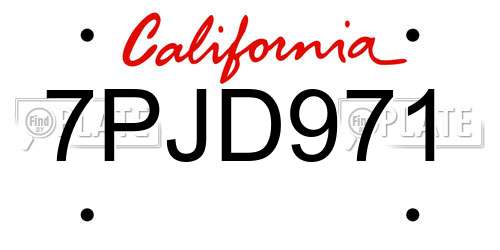 7PJD971 California License Plate