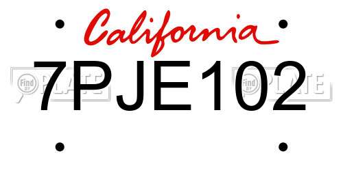 7PJE102 California License Plate