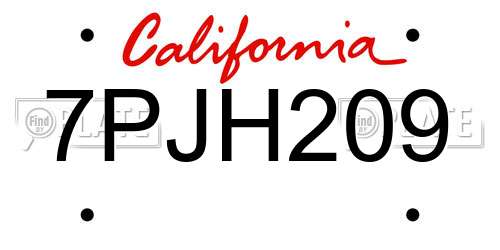 7PJH209 California License Plate
