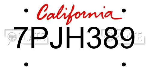 7PJH389 California License Plate