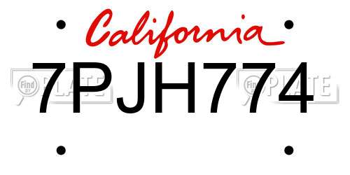 7PJH774 California License Plate