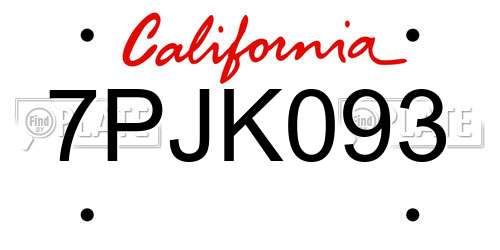 7PJK093 California License Plate