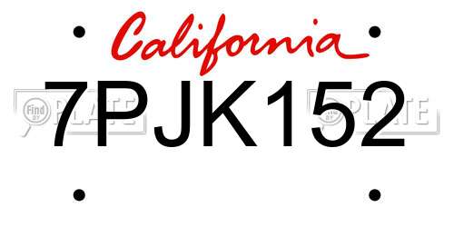 7PJK152 California License Plate
