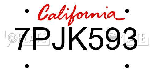 7PJK593 California License Plate