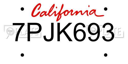 7PJK693 California License Plate