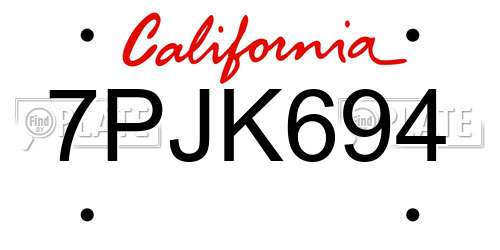 7PJK694 California License Plate