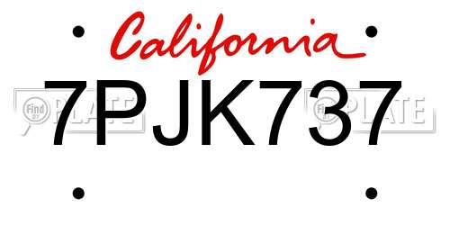 7PJK737 California License Plate