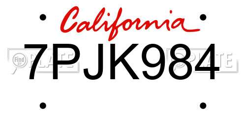 7PJK984 California License Plate