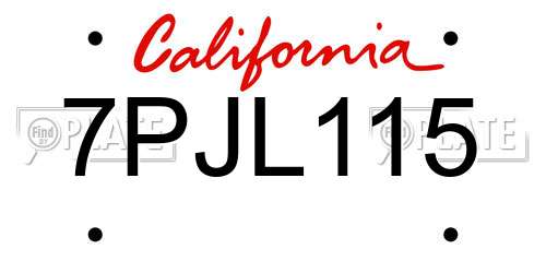 7PJL115 California License Plate