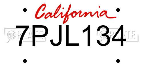 7PJL134 California License Plate