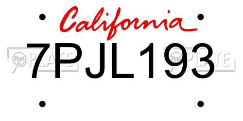 7PJL193 California License Plate