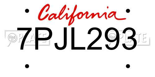 7PJL293 California License Plate