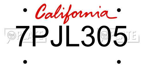 7PJL305 California License Plate