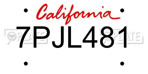7PJL481 California License Plate