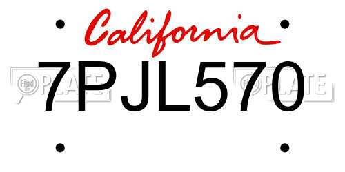 7PJL570 California License Plate