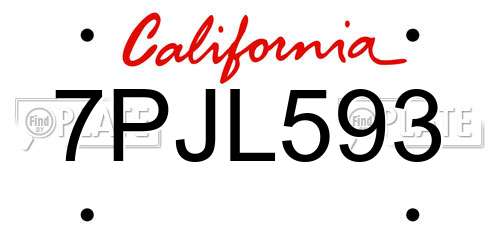 7PJL593 California License Plate
